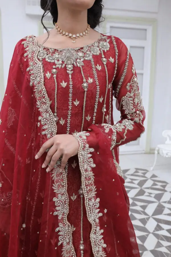 Gulnaar– Red Bridal Dress in Pure Organza - Image 2