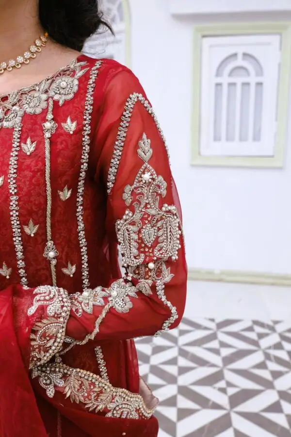 Gulnaar– Red Bridal Dress in Pure Organza - Image 3
