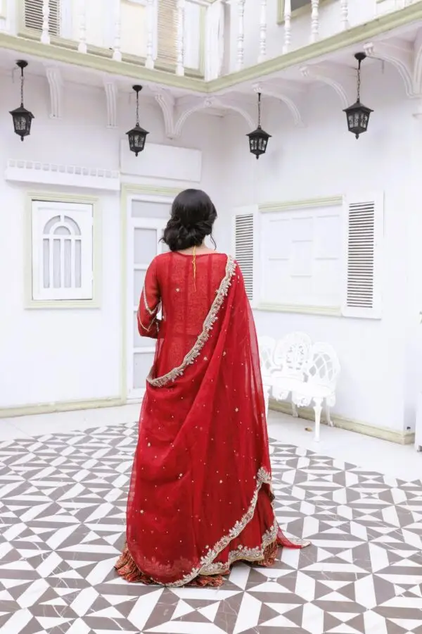 Gulnaar– Red Bridal Dress in Pure Organza - Image 4