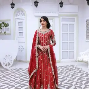 Gulnaar– Red Bridal Dress in Pure Organza