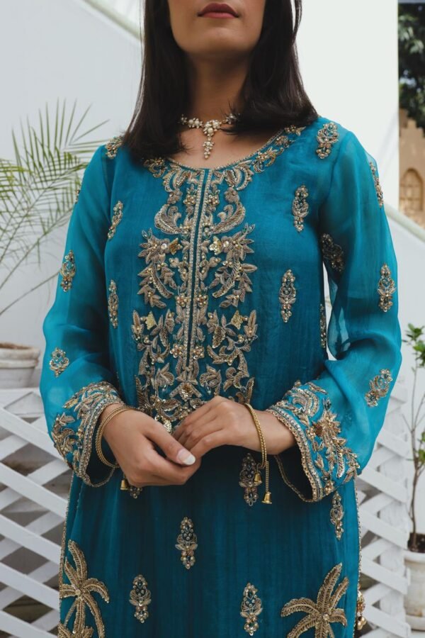 Teal Majesty Handworked Maxi - Image 3