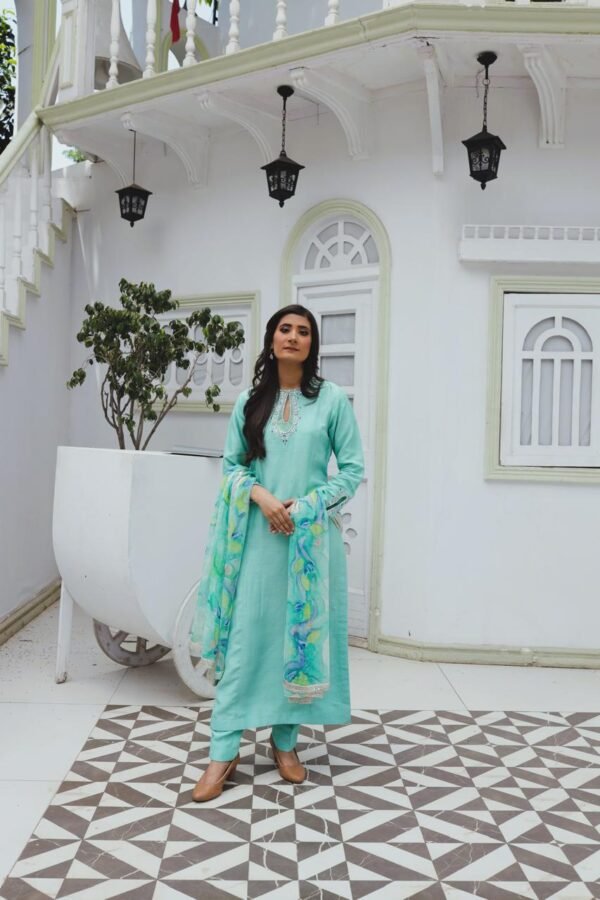 Moonlit Mint-Korean Raw Silk dress