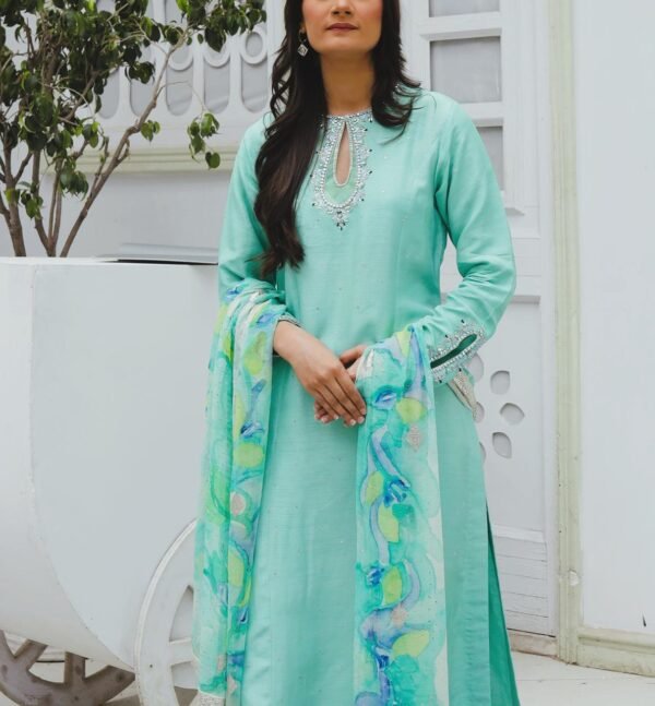 Moonlit Mint-Korean Raw Silk dress - Image 2