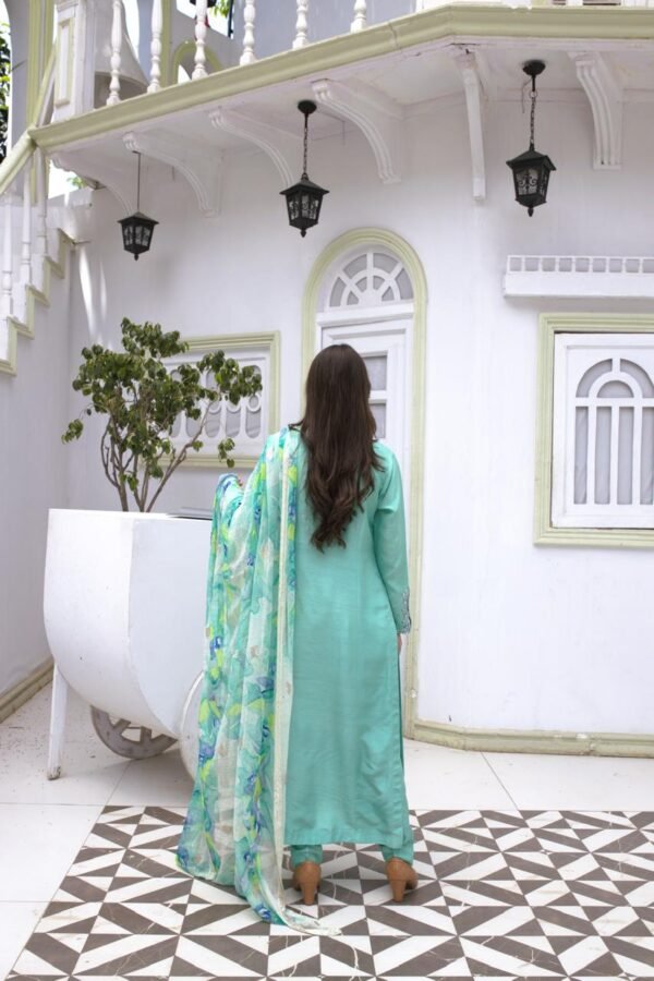 Moonlit Mint-Korean Raw Silk dress - Image 4