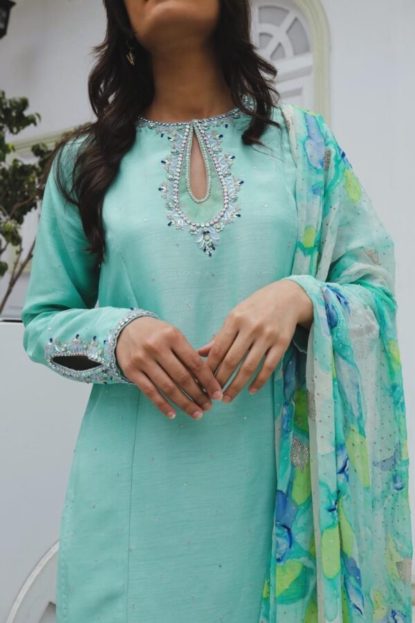 Moonlit Mint-Korean Raw Silk dress - Image 3