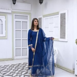 Blue Charm-Raw silk fabric