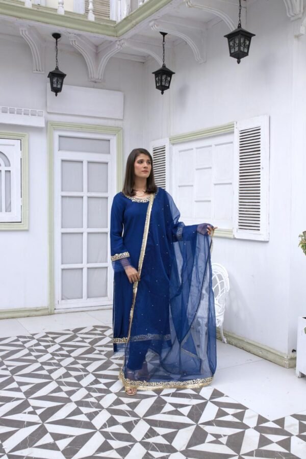 Blue Charm-Raw silk fabric