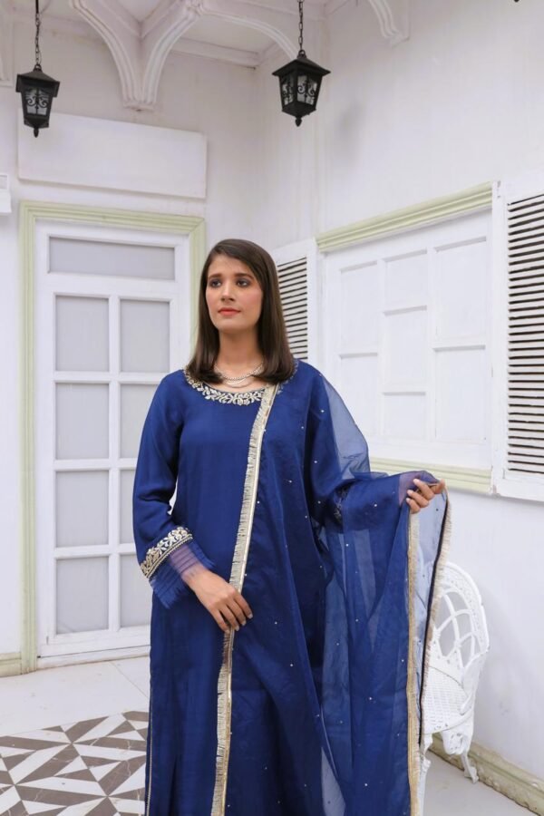 Blue Charm-Raw silk fabric - Image 3